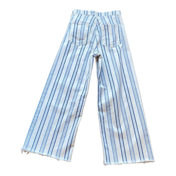 H&M Wide Leg High waist Frayed Ankle Jeans in Blue White Stripe Size 6/Small - Picture 9 of 12